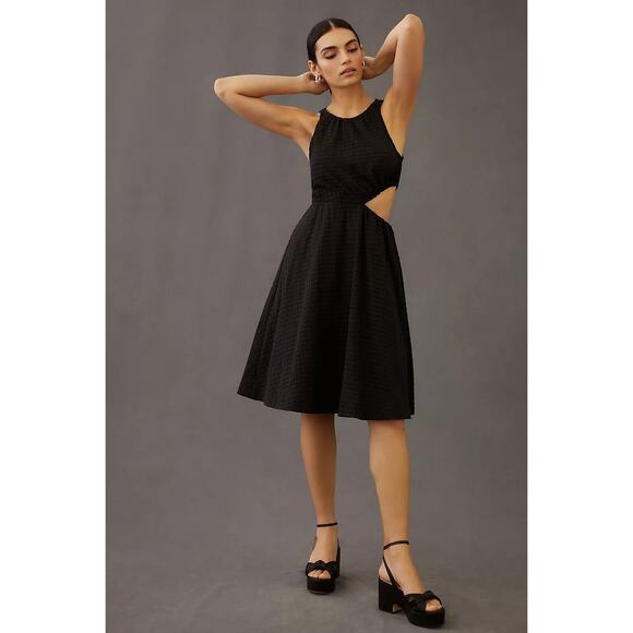 New Anthropologie Maeve Textured A-Line Mini Dress $170 SMALL Black - Picture 1 of 4